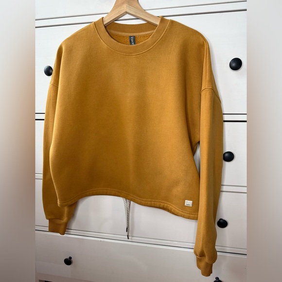 Vuori Restore Sweatshirt Women XS Crewneck Pullover Cropped Draw-string hem gold - Picture 3 of 16